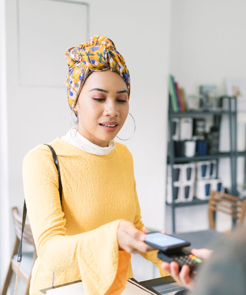 Woman undergoing a transaction.