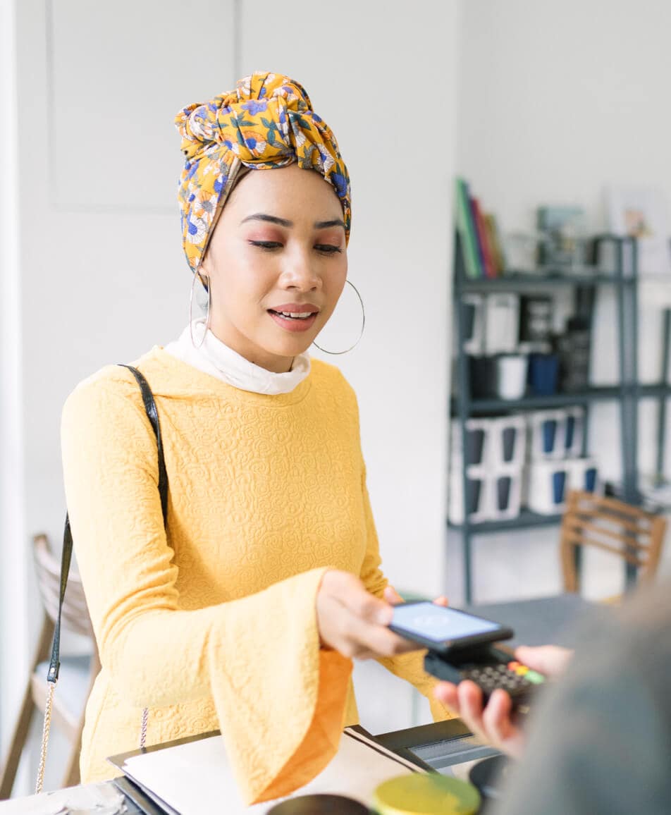 Woman undergoing a transaction.